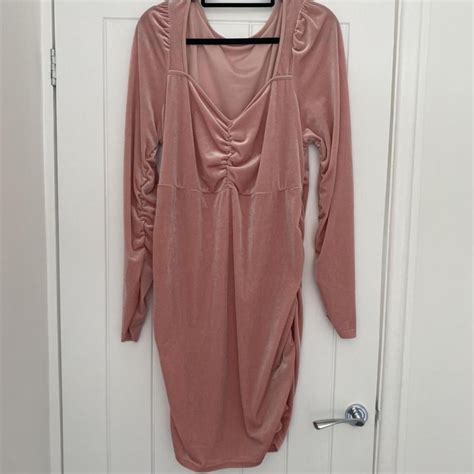 Velvety Nude Pink Bodycon Dress With Long Sleeves Depop