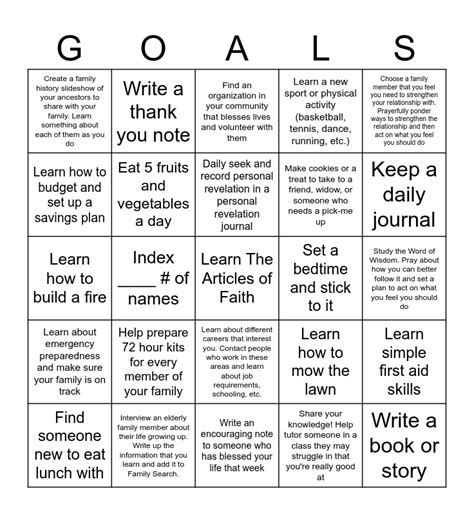 Goal Bingo Card