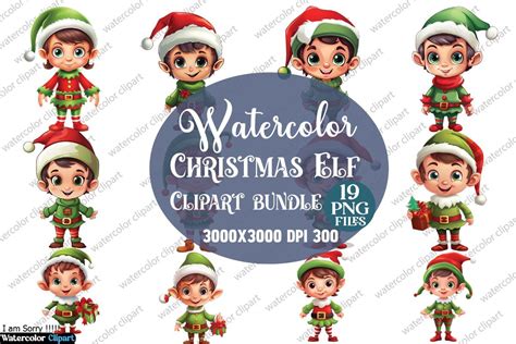 Watercolor Christmas Elf Clipart Bundle Graphic By Mockup Shops