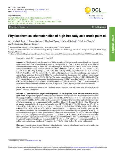 Karakteristik Fatty Acid Palm Oil Pdf Gas Chromatography Chemistry