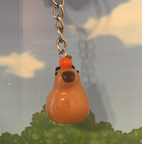 Cute Capybara Keychain Capybara With Orange Etsy