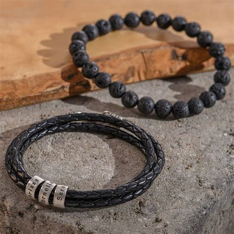 Navigator Braided Leather Bracelet For Men With Small Custom Beads In