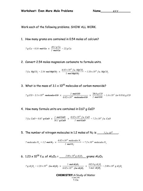 Free Printable Mole To Mole Stoichiometry Worksheets Worksheets Library