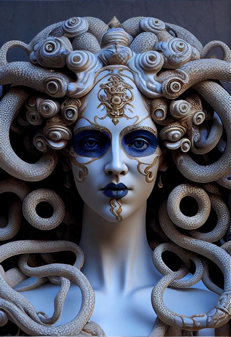 Goddes Mythological Medusa Sculpture With Azulejos Esculturas De