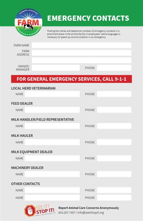 Emergency Contact Poster English And Spanish National Dairy Farm