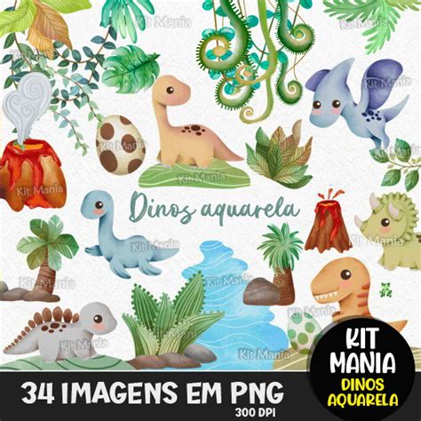 Kit Digital Dinossauros Aquarela Elo Produtos Especiais