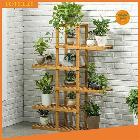 Jual Rak Bunga Kayu Susun Minimalis Tingkat Tanaman Hias Standing Pot