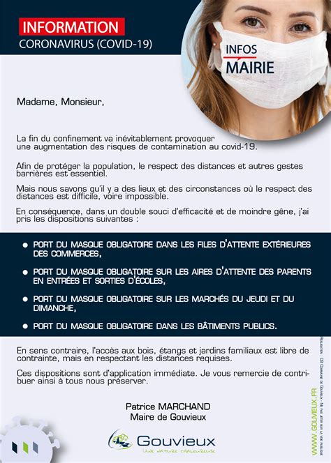 Infolettre Coronavirus Port Du Masque Obligatoire