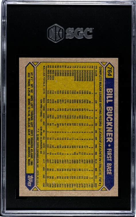 Bill Buckner Topps Baseball Card Scg Graded Red Sox Cubs