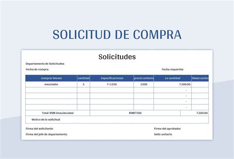 Plantilla de Formato Excel Solicitud De Compra y Hoja de Cálculo de