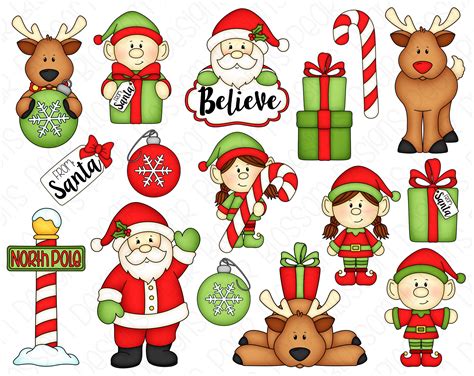 Santa S Helpers Christmas Hand Drawn Digital Clipart Set Of 16 Santa