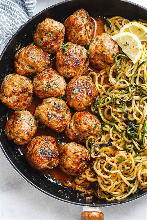 Garlic Butter Turkey Meatballs With Zucchini Noodles Turkey Meatball