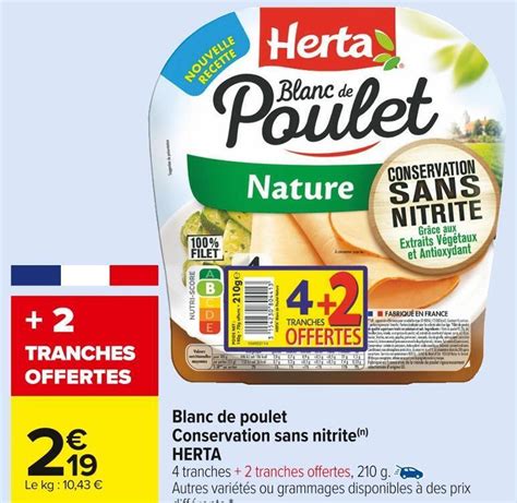 Promo Herta Blanc De Poulet Conservation Sans Nitrite Chez Carrefour Market