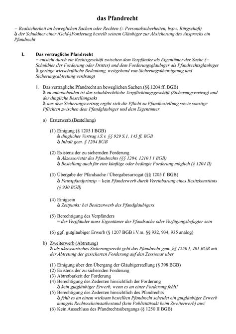 Pfandrecht Prüfungsschema und Definitionen das Pfandrecht