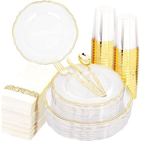 Amazon Wdf Guest Clear Plastic Plates With Gold Rim Disposable