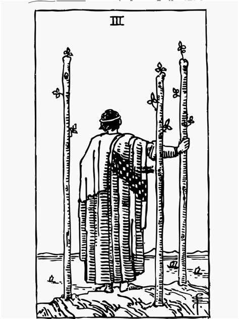 Tarot Card 3 Of Wands Three Of Wands Black White Sticker For