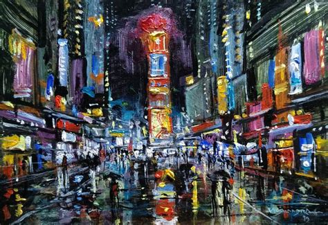 Time Square In Rain Painting By Vishalandra M Dakur Saatchi Art