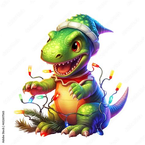 Cute T Rex With Christmas Lights Clipart Christmas T Rex Dinosaur