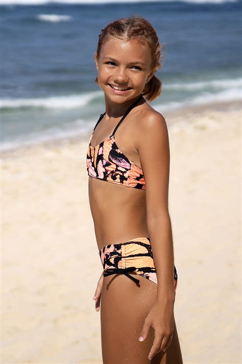 Girls Halter Ruched Drawstring Bikini Set