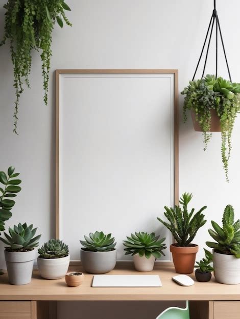 Premium Photo A Minimalist Workspace With Green Succulents In Pots