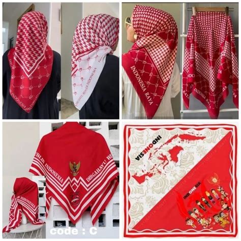 Jual Jilbab Merah Putih Segi Empat Motif Jilbab Kemerdekaan Jilbab