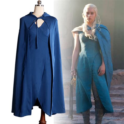 Game Of Thrones Daenerys Targaryen Cosplay Costumes Sex Blue Dress Cloak Halloween Costume For