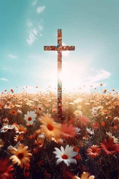 Premium Ai Image A Vibrant Jesus Christ Cross Surrounded By A Field