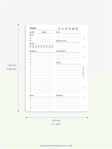 Daily A6 Planner Inserts Template Hourly Schedule Printable Etsy