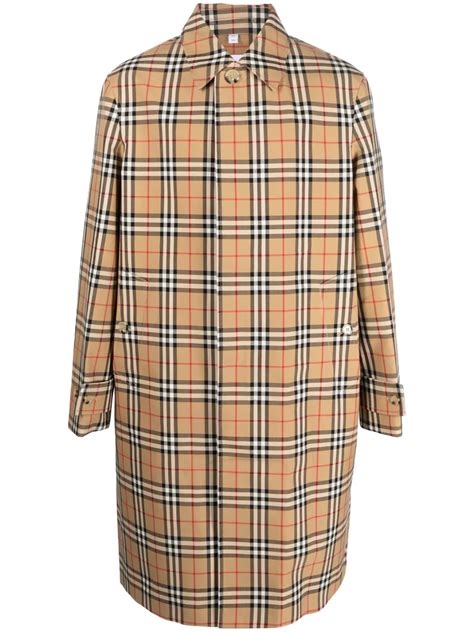 Burberry Check Pattern Cotton Trench Coat In Nude ModeSens