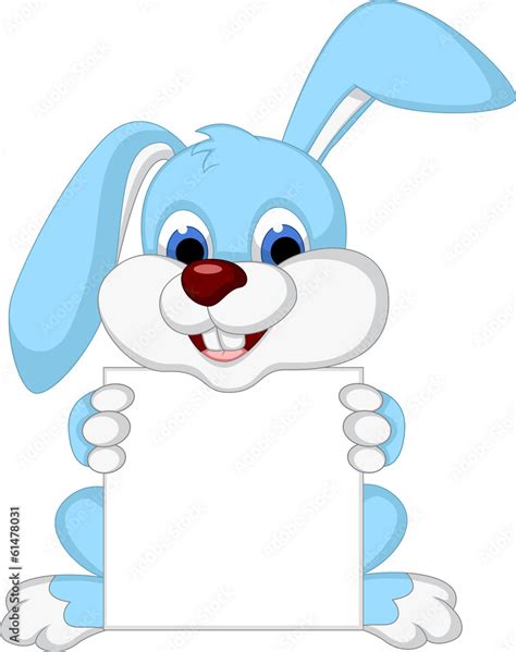 Cute Rabbit Cartoon Holding Blank Sign Stock Vector Adobe Stock