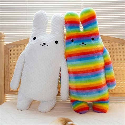 Rabbit Long Eared Joyful Plush Cuddle Pillow For Sleeping Super Soft Fabric Doll In Pink White