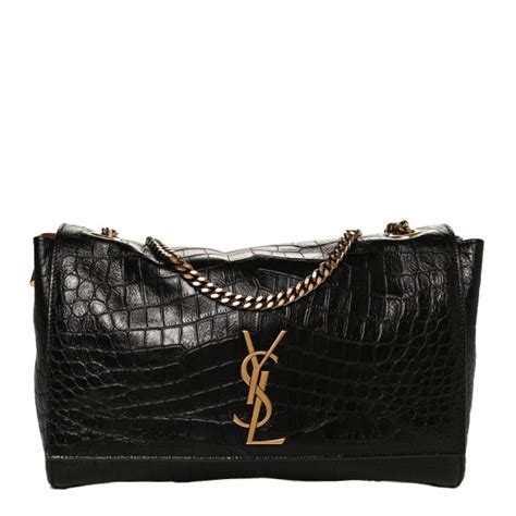 Saint Laurent Calfskin Crocodile Embossed Suede Medium Reversible