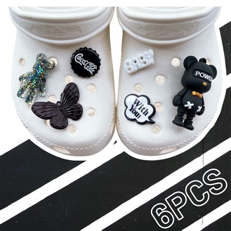 6PCS Black KAWS Bear Bearbrick Butterfly Croc Jibz Charm Button DIY