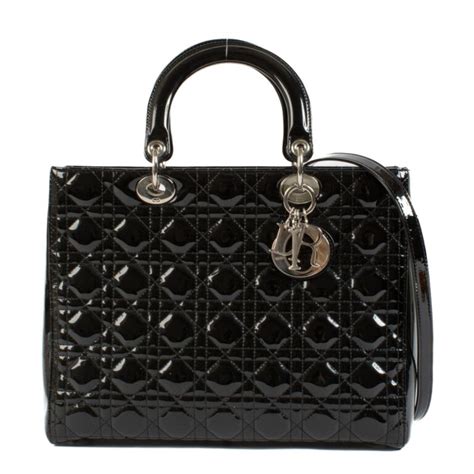 Christian Dior Black Patent Leather Large Lady Dior Bag Labellov Buy and Sell Authentic Luxury