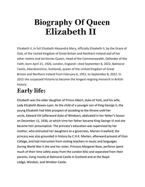 Solution Biography Of Queen Elizabeth 2 Studypool