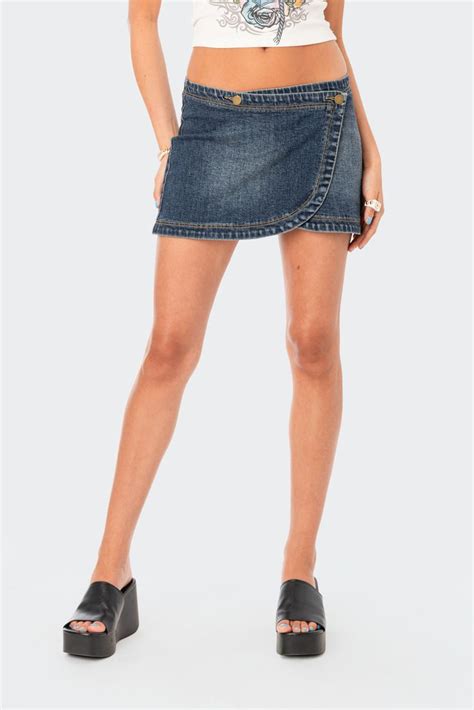 Wrap Low Rise Denim Mini Skirt Mini Skirts Denim Mini Skirt Denim Wrap Skirt