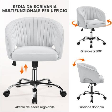 Yaheetech Poltroncina Sedia Da Ufficio Scrivania Ergonomica In Velluto