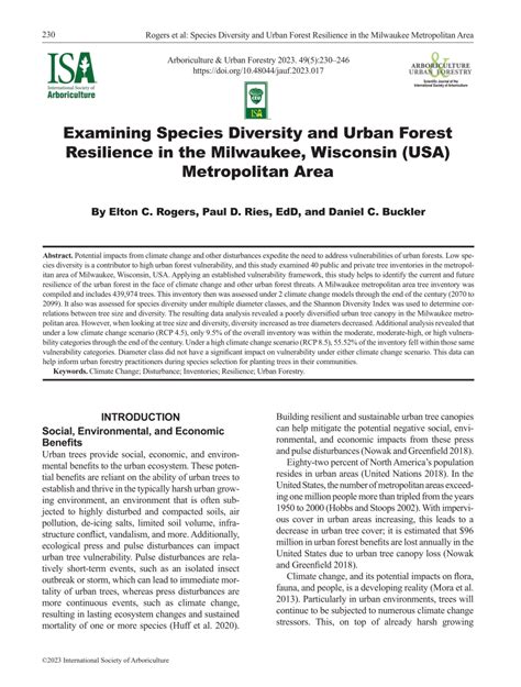 Pdf Examining Species Diversity And Urban Forest Resilience In The