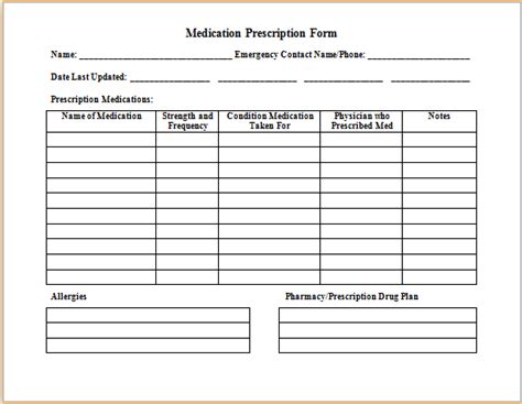 Blank Prescription Form Template