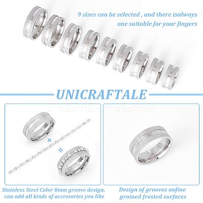 Wholesale Unicraftale 18Pcs 9 Size 201 Stainless Steel Grooved Finger