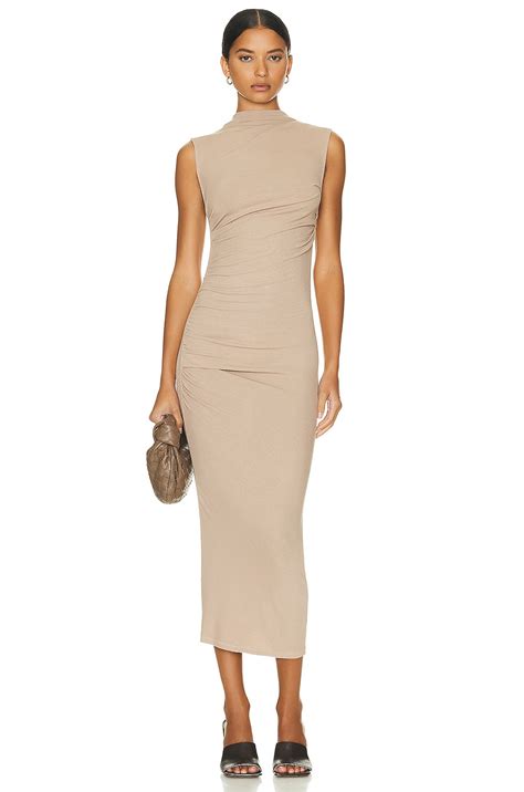 Enza Costa Silk Knit Sleeveless Twist Midi Dress In Parchment FWRD