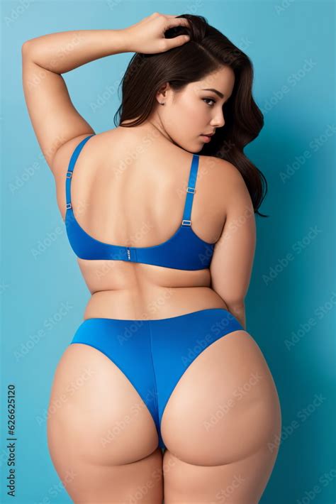 Beauty Curve Plus Size Fat Woman In A Blue Underwear Lingerie On A Blue