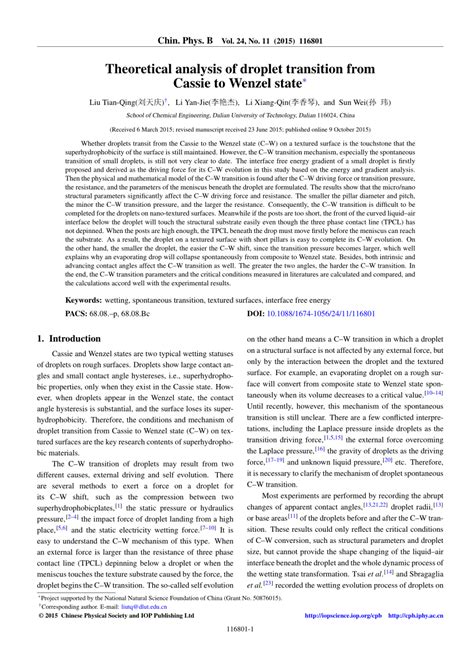 Theoretical Analysis Of Droplet Transition From Cassie To Wenzel State