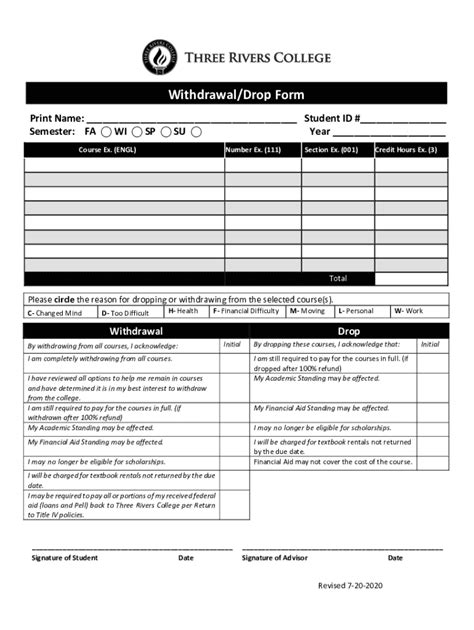 Fillable Online ANC Early College Program Drop Withdrawal Form Fax