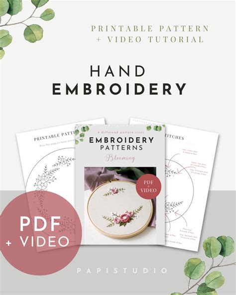 Emboidery Pattern Pdf Video Tutorial For Beginners Blooming Printable