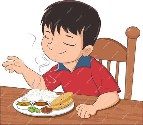 Premium Vector | Cute boy smelling food vector illustration