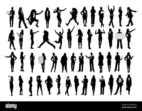 Black Silhouettes Of Diverse Business Women Vector Stock Vector Image