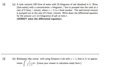 Solved Tank Contains Litres Of Water With Kilograms Of Salt