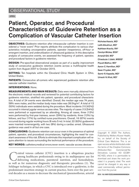 Pdf Patient Operator And Procedural Characteristics Of Guidewire