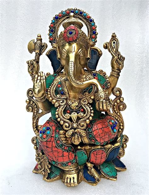 Craftvatika Ft Large Lotus Sitting Ganesha Brass Statue Hindu Good